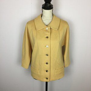 Vintage Alpinit Sweater Cardigan Sz L? Woman Yellow 100% Wool 3/4 Dolman Sleeve